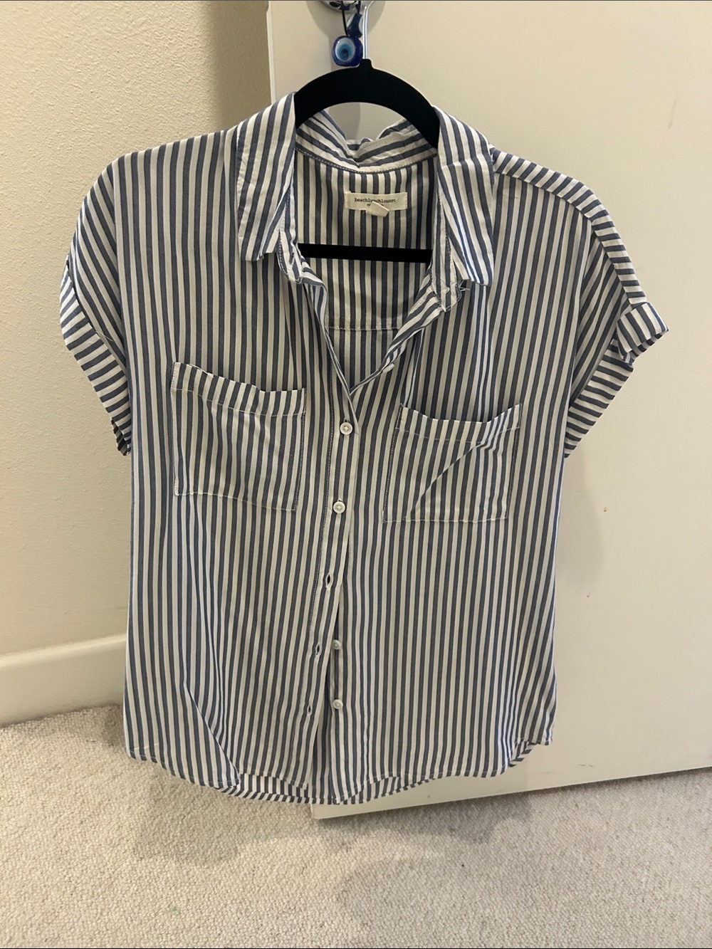 beachlunchlounge Blue & White Striped Short-Sleeve Button Shirt